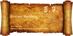Boros Hetény névjegykártya